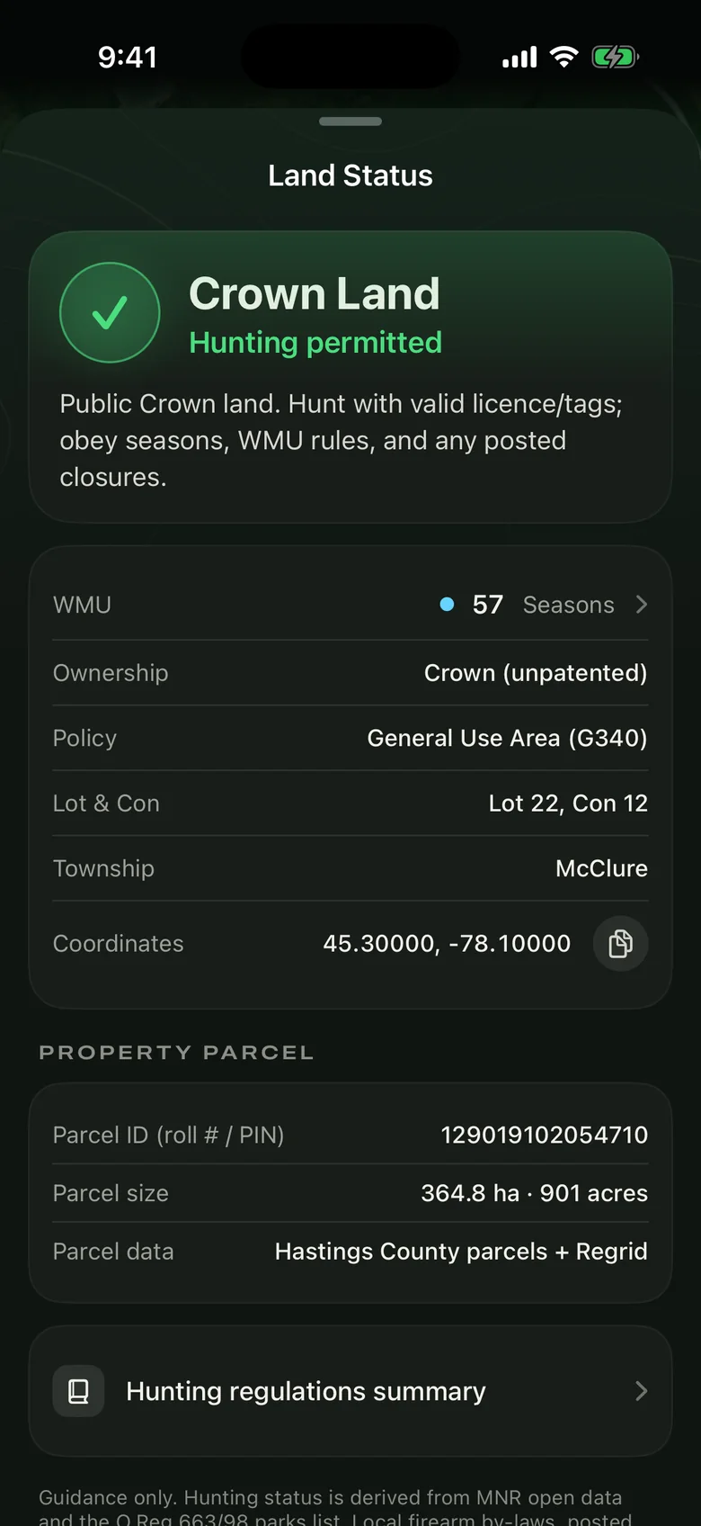 Land Status sheet for Crown land in McClure Township