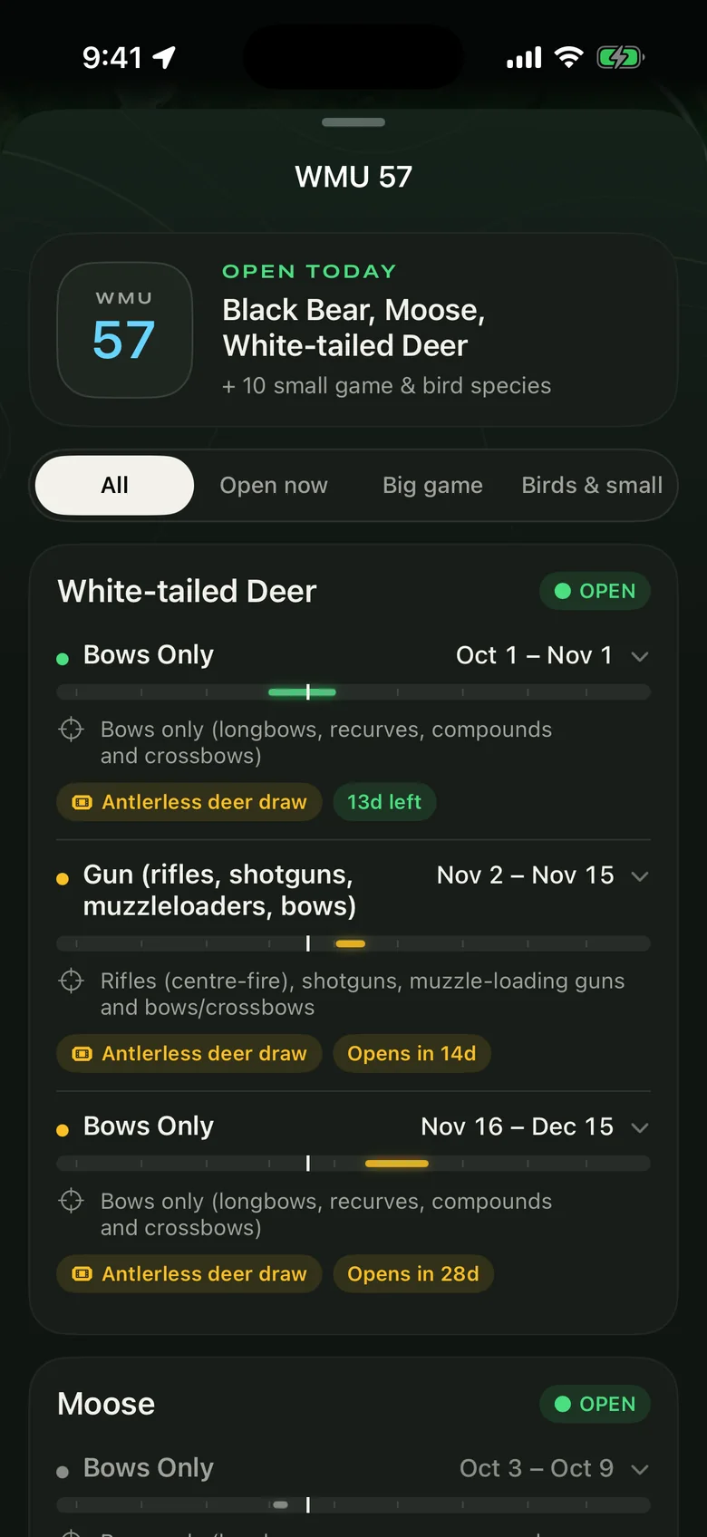 WMU 57 season sheet showing what is open today